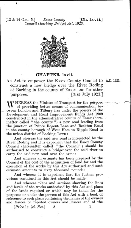 Essex County Council (Barking Bridge) Act 1923
