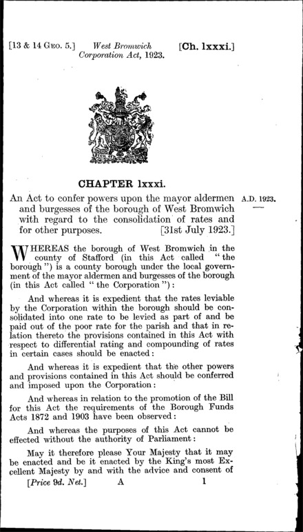 West Bromwich Corporation Act 1923