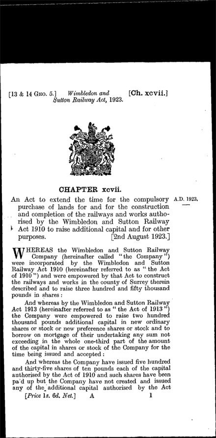 Wimbledon and Sutton Railway Act 1923