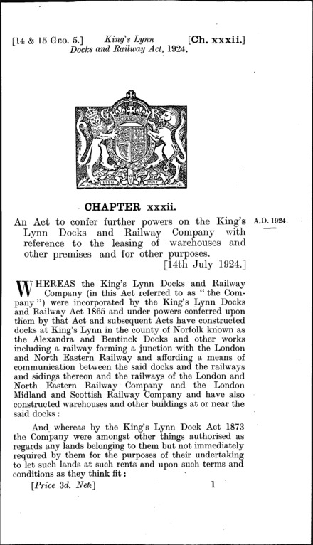 King's Lynn Docks and Railway Act 1924