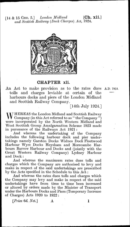 London, Midland and Scottish Railway (Dock Charges) Act 1924