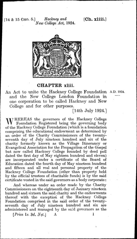 Hackney and New College Act 1924