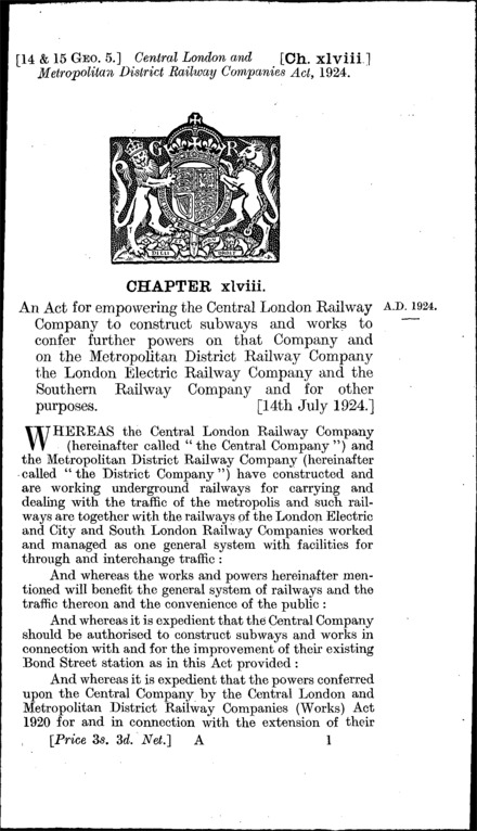 Central London and Metropolitan District Railways Act 1924