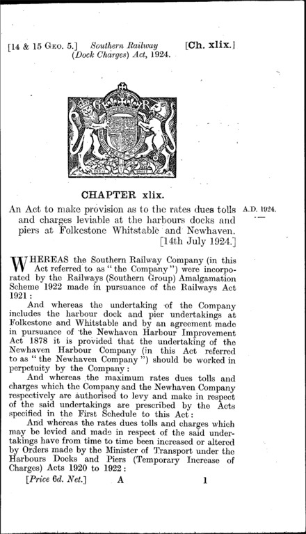 Southern Railway (Dock Charges) Act 1924