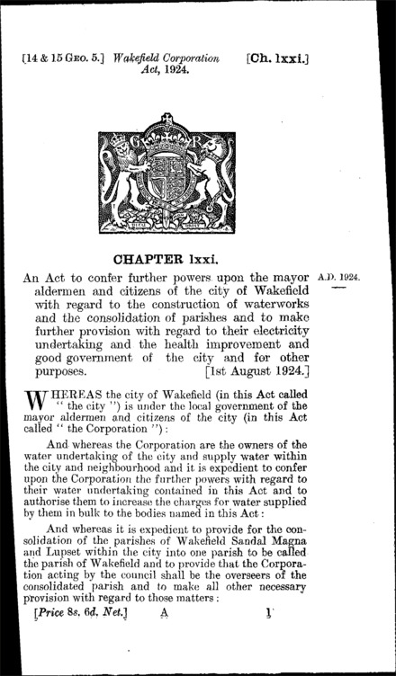 Wakefield Corporation Act 1924