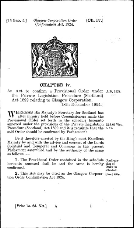 Glasgow Corporation Order Confirmation Act 1924