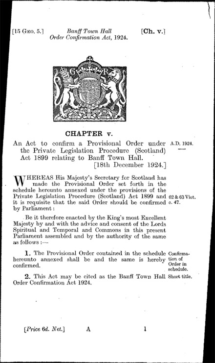 Banff Town Hall Order Confirmation Act 1924