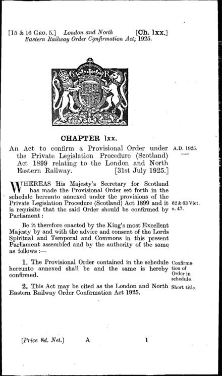 London and North Eastern Railway Order Confirmation Act 1925