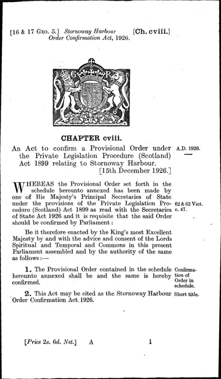 Stornoway Harbour Order Confirmation Act 1926