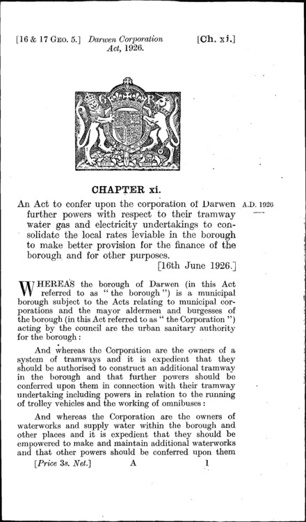 Darwen Corporation Act 1926