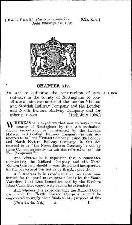 Mid-Nottinghamshire Joint Railways Act 1926