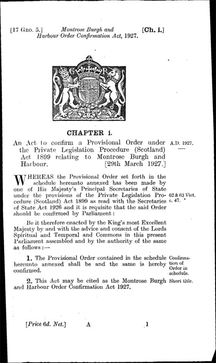 Montrose Burgh and Harbour Order Confirmation Act 1927