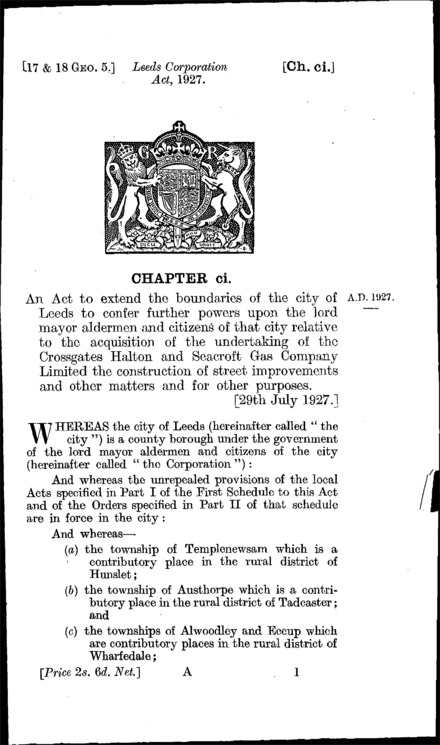 Leeds Corporation Act 1927