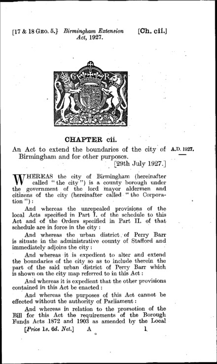 Birmingham Extension Act 1927