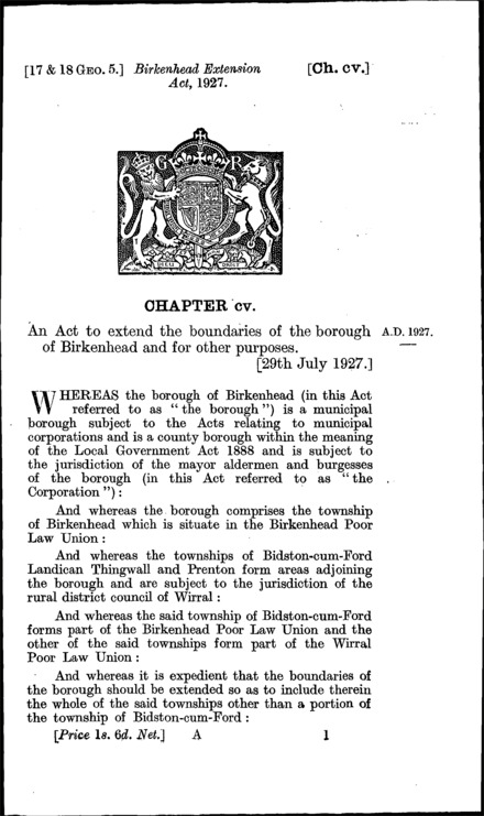Birkenhead Extension Act 1927