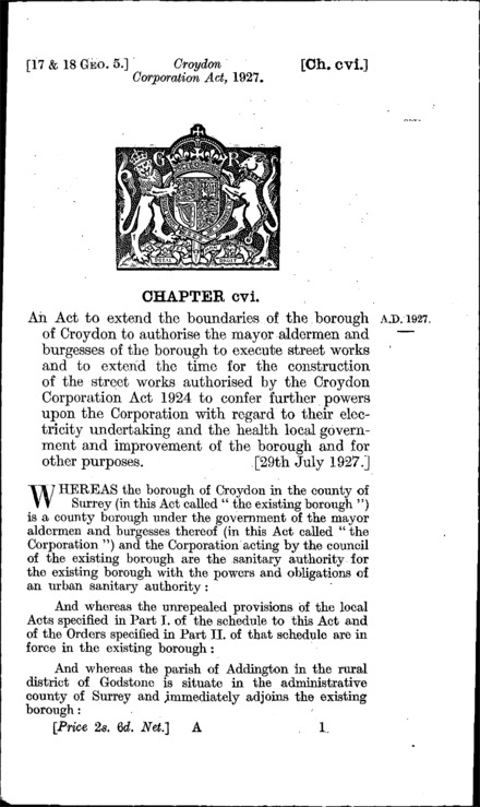 Croydon Corporation Act 1927