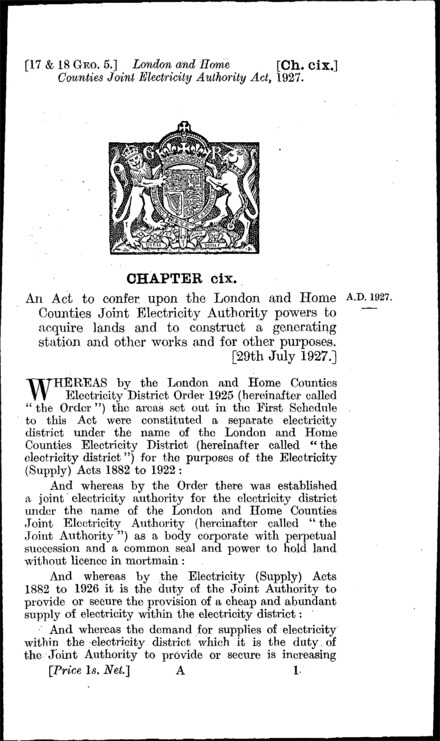 London and Home Counties Joint Electricity Authority Act 1927
