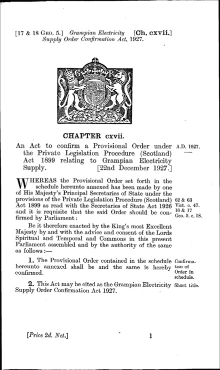 Grampian Electricity Supply Order Confirmation Act 1927