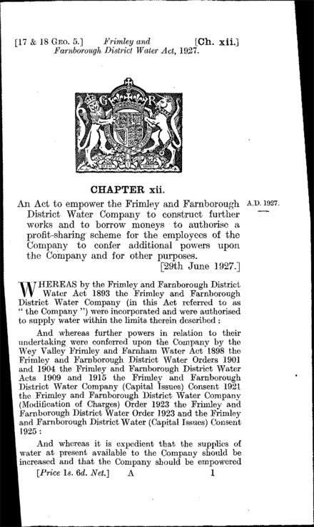 Frimley and Farnborough District Water Act 1927