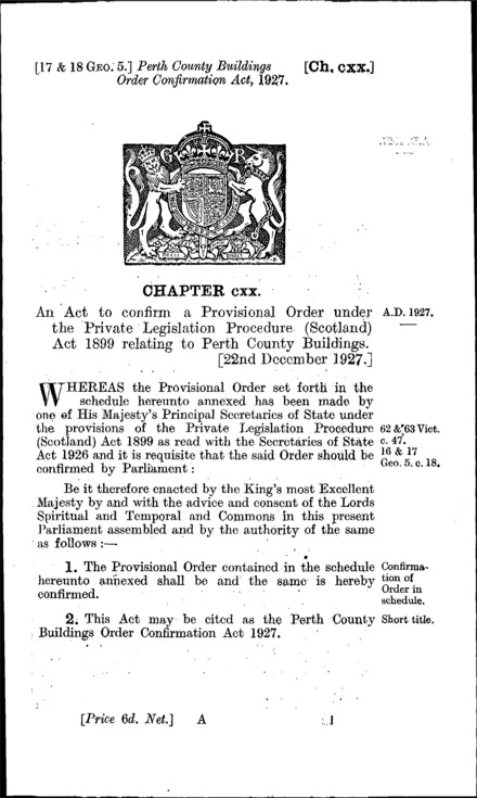 Perth County Buildings Order Confirmation Act 1927