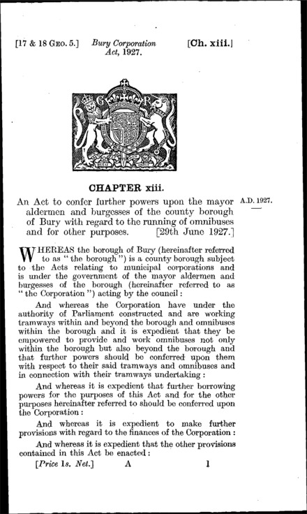 Bury Corporation Act 1927