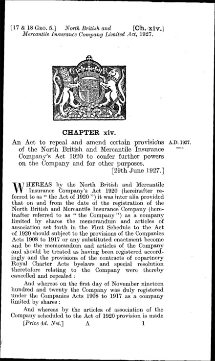 North British and Mercantile Insurance Company Act 1927