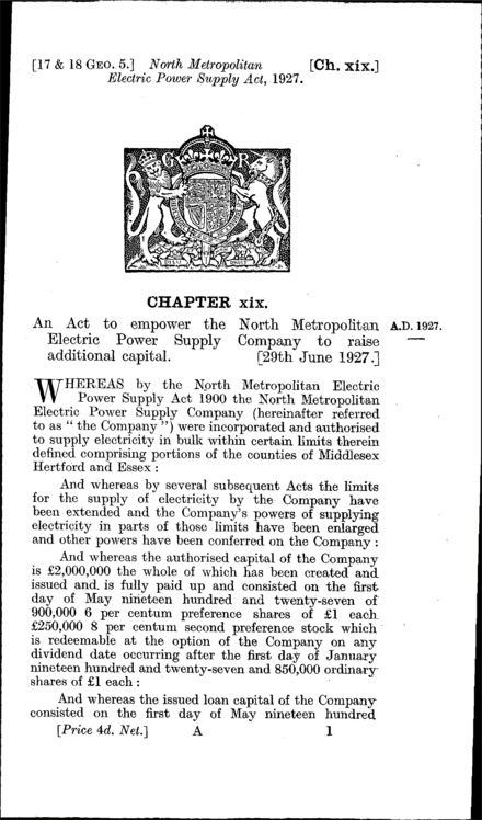 North Metropolitan Electric Power Supply Act 1927