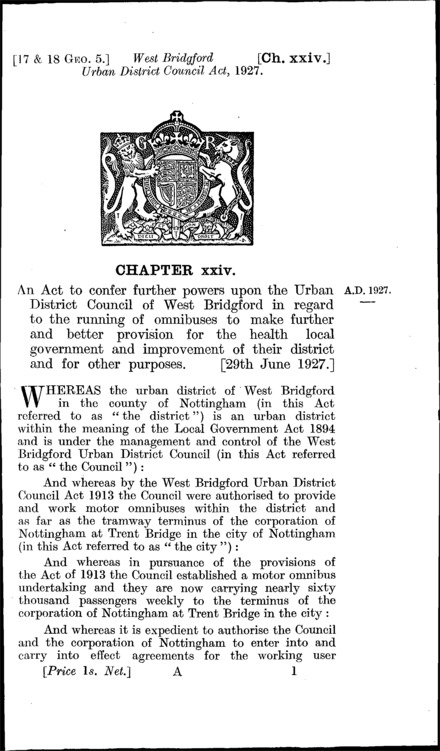 West Bridgford Urban District Council Act 1927