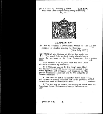 Ministry of Health Provisional Order Confirmation (Conway Extension) Act 1927