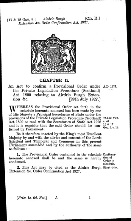 Airdrie Burgh Extension, &c. Order Confirmation Act 1927