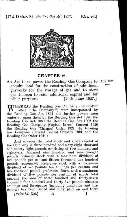 Reading Gas Act 1927