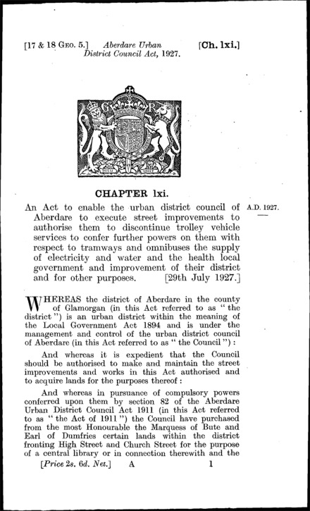 Aberdare Urban District Council Act 1927