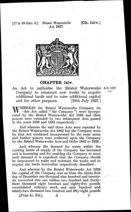 Bristol Waterworks Act 1927