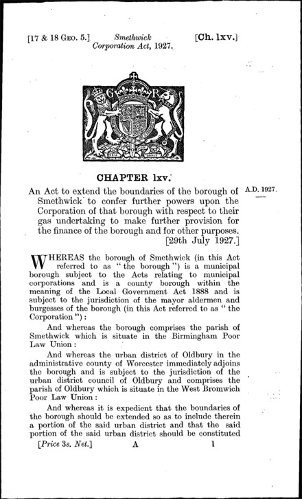 Smethwick Corporation Act 1927