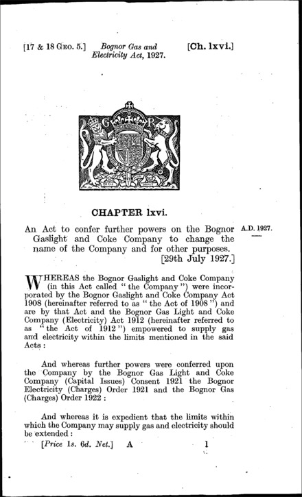Bognor Gas and Electricity Act 1927