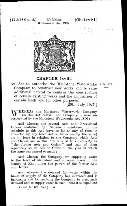 Maidstone Waterworks Act 1927
