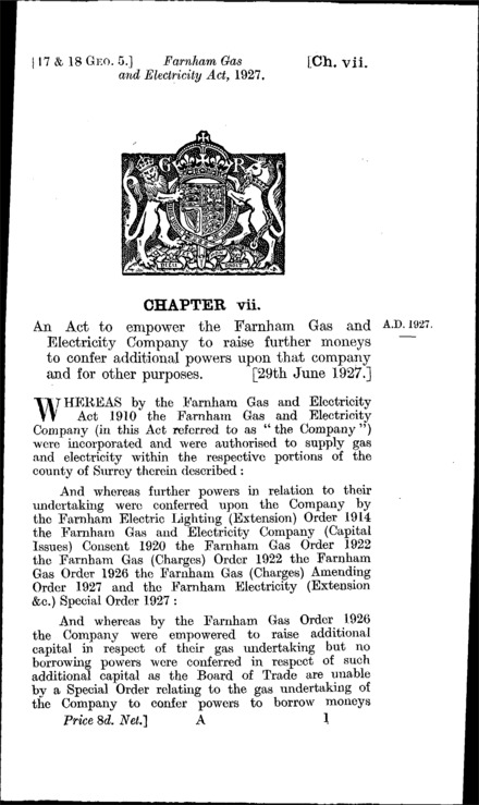 Farnham Gas and Electricity Act 1927