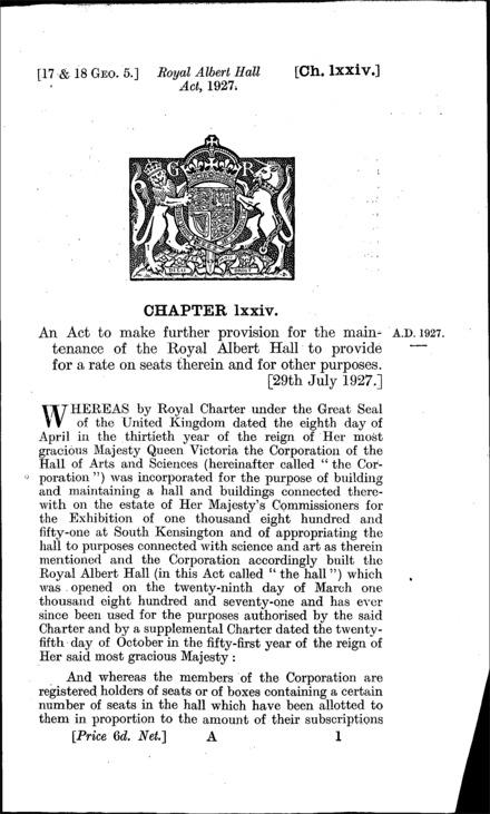 Royal Albert Hall Act 1927