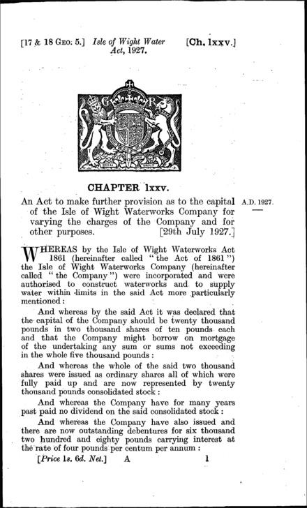 Isle of Wight Water Act 1927