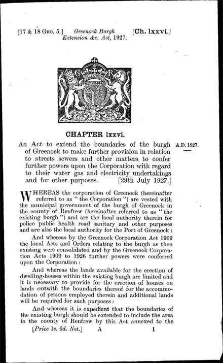 Greenock Burgh Extension, &c. Act 1927