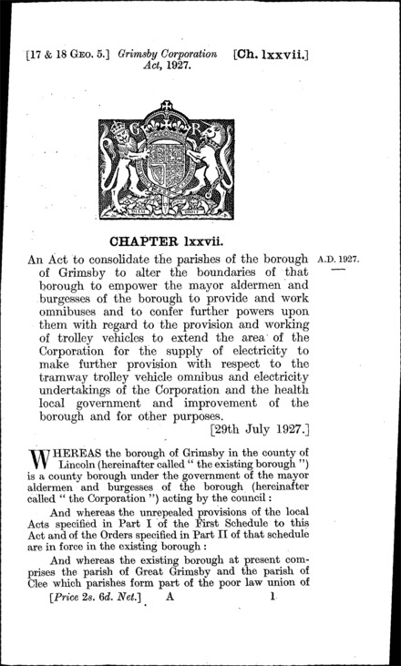 Grimsby Corporation Act 1927