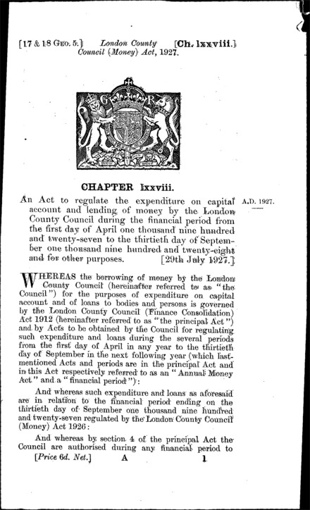 London County Council (Money) Act 1927