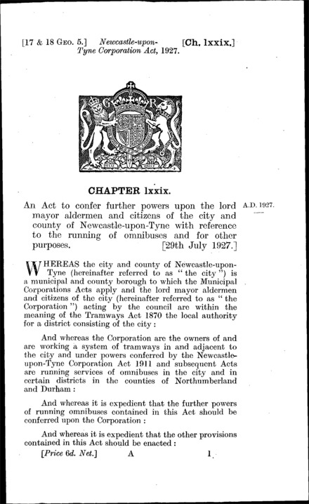 Newcastle-upon-Tyne Corporation Act 1927