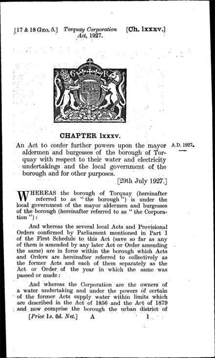 Torquay Corporation Act 1927