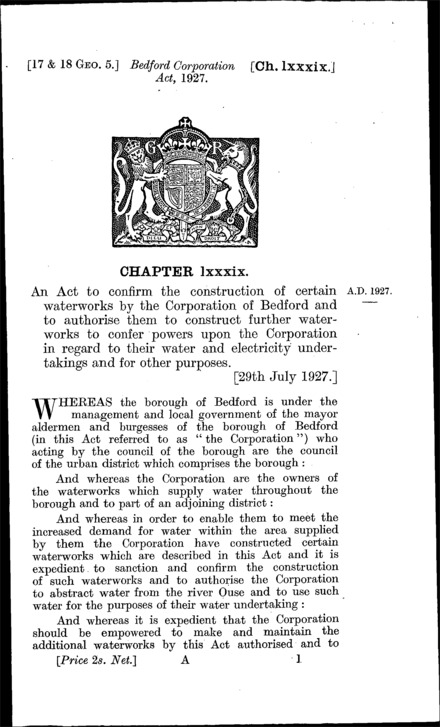 Bedford Corporation Act 1927