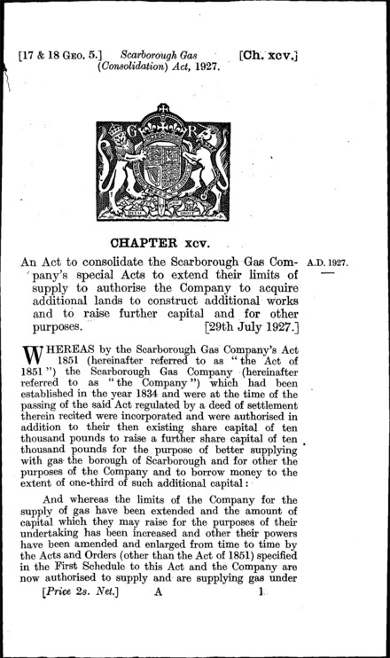 Scarborough Gas (Consolidation) Act 1927