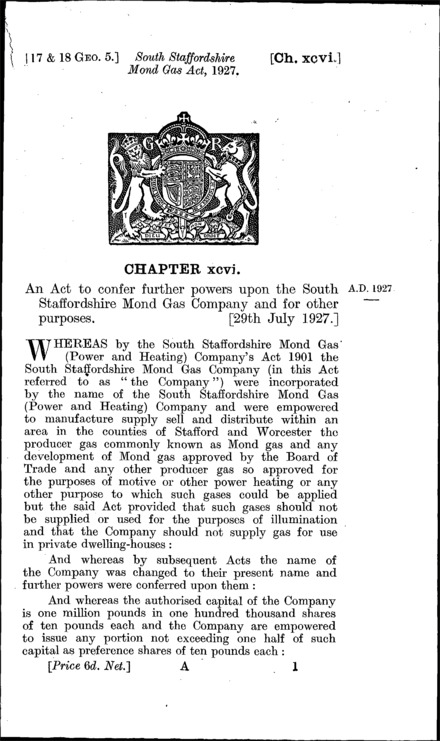 South Staffordshire Mond Gas Act 1927