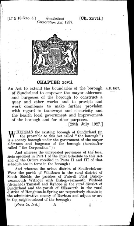 Sunderland Corporation Act 1927