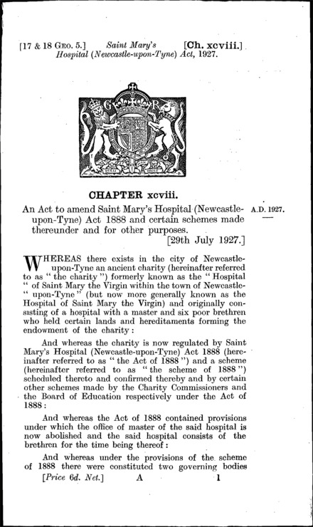 St. Mary's Hospital (Newcastle-upon-Tyne) Act 1927