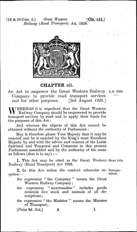 Great Western Railway (Road Transport) Act 1928